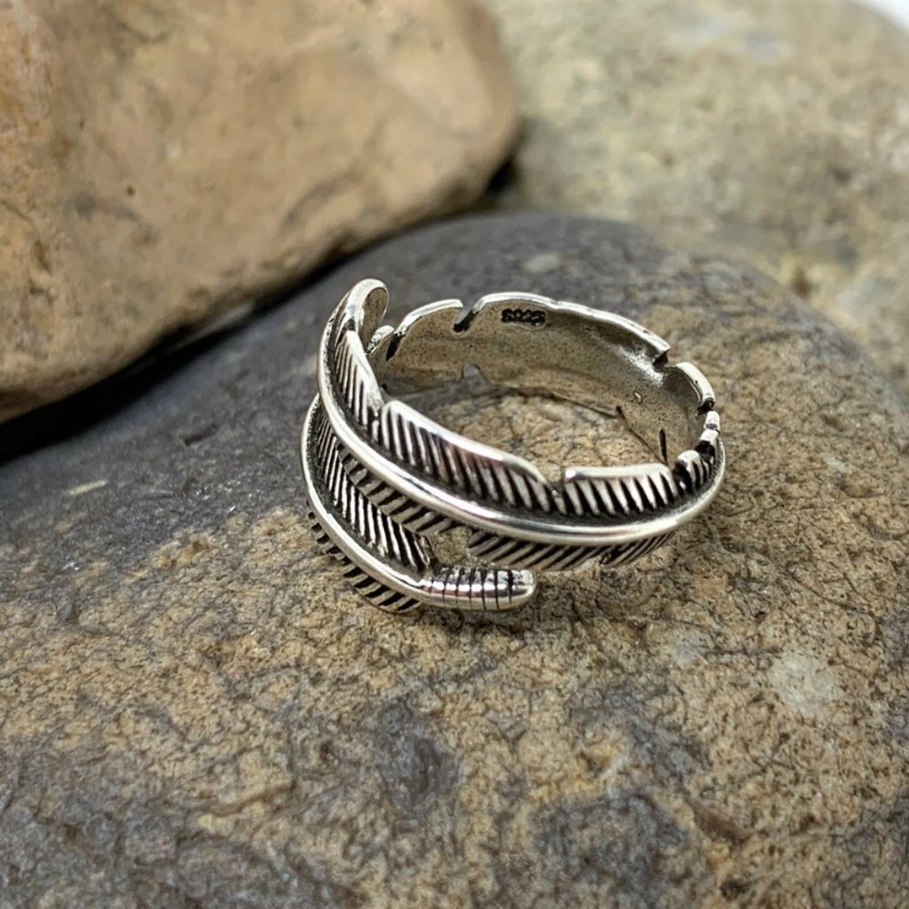Feather Silver Ring, Bypass Ring, Adjustable Open - image 2